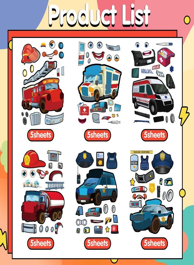 TAKEALOOKO 30 Sheets Make A First Responder Rescue Vehicle Stickers - Make Your Own Police Car Fire Engine Truck Ambulance Sticker for DIY Craft Party Favor Supplies - Image 2